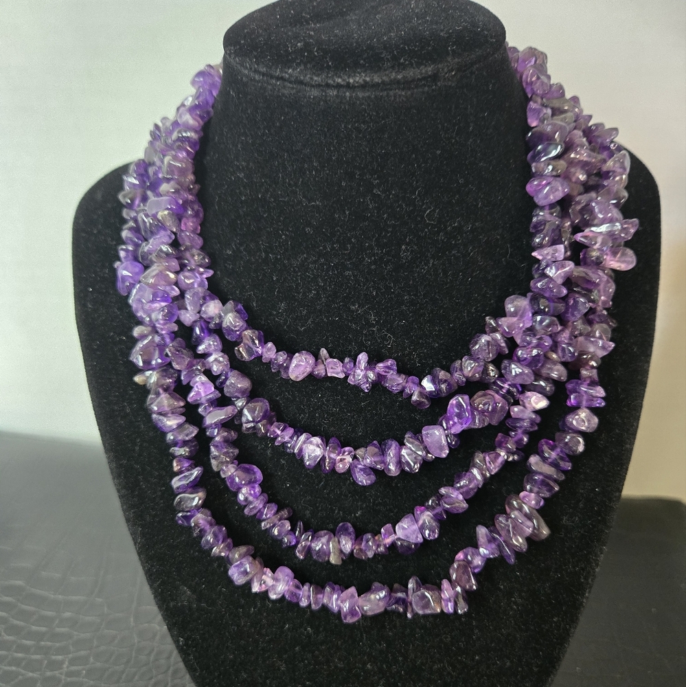 Amethyst Crystal Chips Necklace 64"